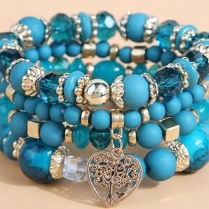 Elegant Blue Beaded Bracelet Set